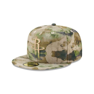 Brown Houston Rockets Hat - New Era NBA Abstract Camo 59FIFTY Fitted Caps USA8213075